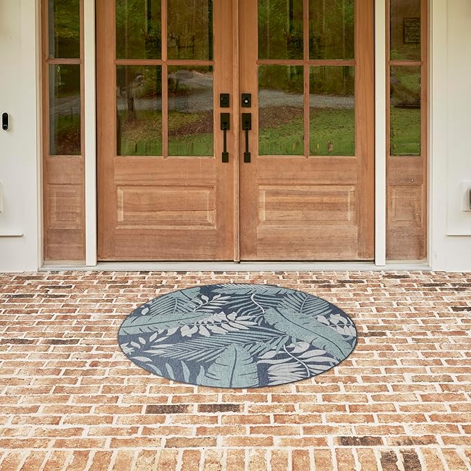 Nourison Home Garden Oasis Navy 4' x Round Area Rug - Easy Cleaning, Non Shedding, Bed Room, Living Room, Dining Room, Kitchen (4' x Round)