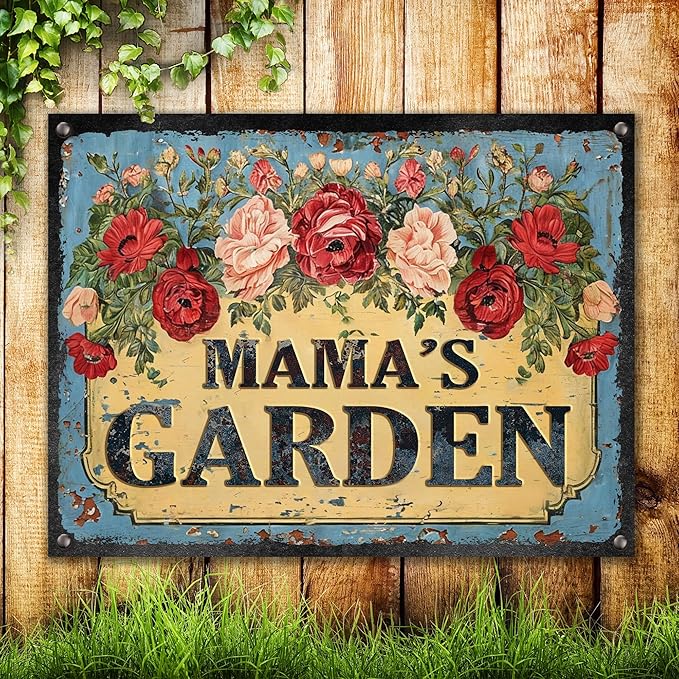 Custom Garden Signs Personalized Metal Tin Sign for Women, Retro Funny Welcome Metal Sign for Outdoor, Patio, Yard Rustic Home Decor Gifts for Mothers Day, Grandmas