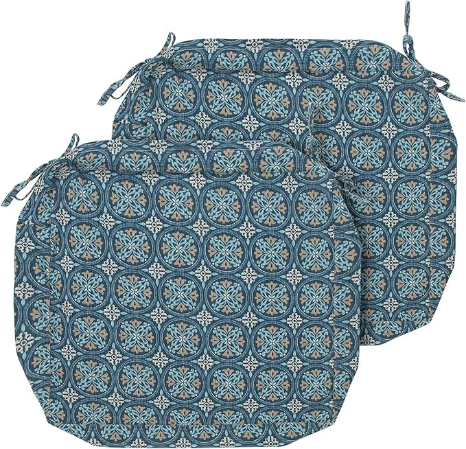 Magpie Fabrics Indoor Outdoor Cushion Cover Replacement 2 Pack, NO Insert! Water Repellent Slipcover with Ties Decor for Patio Garden Chair Seat Sofa Bench Wicker(Morgan Medal Blue, 22x20x4 Inch)