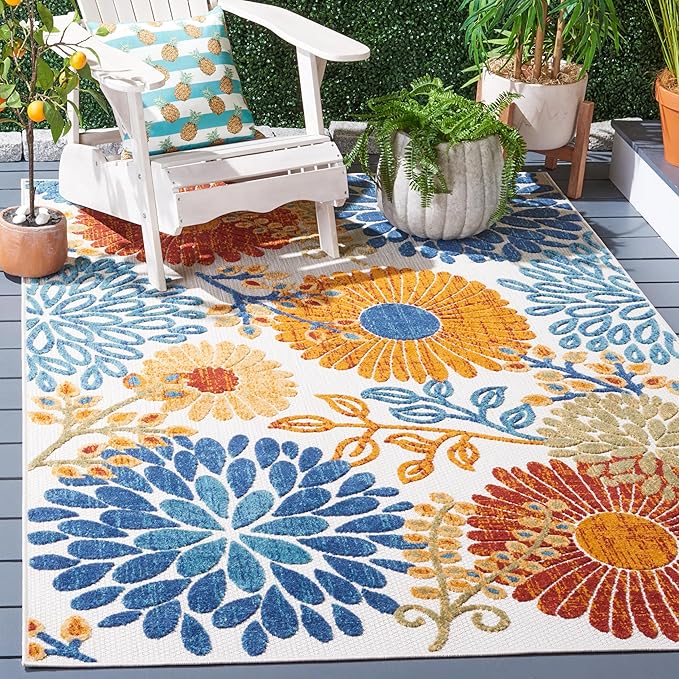 SAFAVIEH Washable Rug Outdoor Cabana Collection - 4' x 6', Cream & Red, Non-Shedding & Easy to Clean, Ideal for Patio, Backyard, Mudroom (CBN832A)