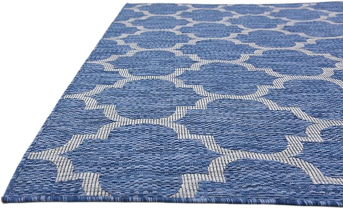 Unique Loom Outdoor Trellis Collection Area Rug (7' 1" x 10' Rectangle, Navy Blue/ Ivory)