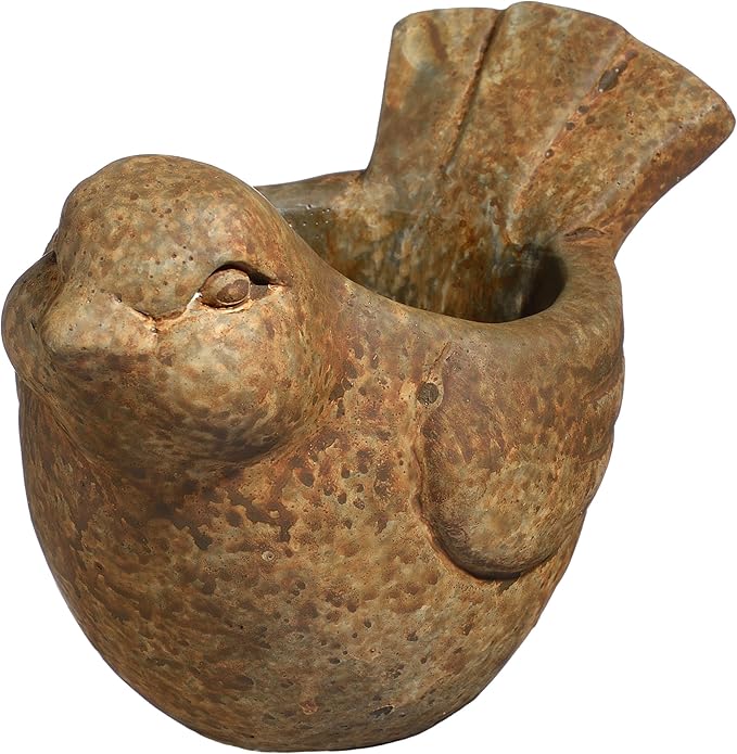 Classic Home and Garden Cement Buddies Animal Planter - Cute Desk Decoration - UV Coated Animal Vase w/Removable Drain Plug - Succulent Planter for Indoor/Outdoor Use (Bird Planter, Rust, Small)