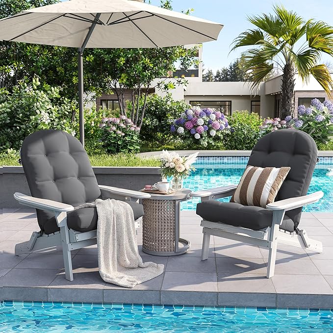 Amopatio Adirondack Chair Cushions 4" Thick Set [2-Pack] - Outdoor Cushions for Patio Furniture, Contoured Design with Anti-Slip Straps & Water-Resistant Fabric for Adirondack Chairs, Dark Gray