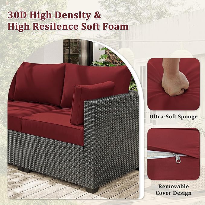 8-Piece Outdoor Cushions for Patio Furniture Thick Outdoor Chair Cushions Resilient Foam Waterproof Deep Seat Cushion Replacement for 3-Seat Sectional Sets Liner&Cover Burgundy