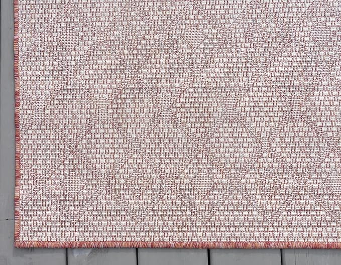 Unique Loom Outdoor Trellis Collection Area Rug - Tribal Trellis (10' x 14' 1" Rectangle, Rust Red/ Ivory)