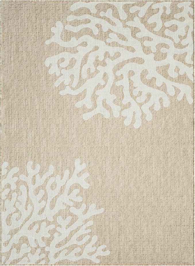 LR Home 8x10 Indoor/Outdoor Area Rug for Home Decor | Floral Large Size Carpet Suitable for Living Room, Bedroom, Playroom, Patio, Garden | Nautical Farmhouse Rug | Ivory/Beige