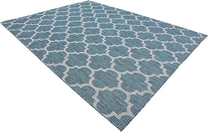 Unique Loom Outdoor Trellis Collection Area Rug (9' x 12' Rectangle, Teal/ Gray)
