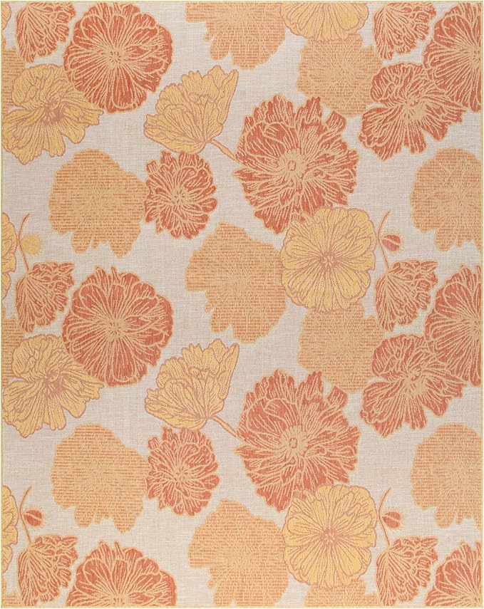 Nourison Home Garden Oasis Coral 9' x 12' Area Rug - Easy Clean, Non Shedding, Bed Room, Living Room, Dining Room, Kitchen (9' x 12')