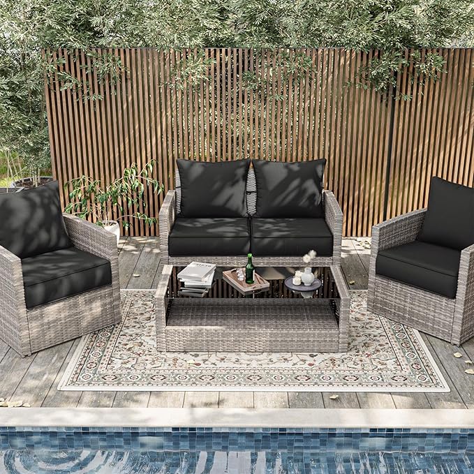 Outdoor Patio Chair Cushions Set 22 L X 24 W X 4 H Waterproof & Fade Resistant Deep Seat and Back Cushions with Removable Covers Outdoor Seat Cushion Set for Chairs and Sofas