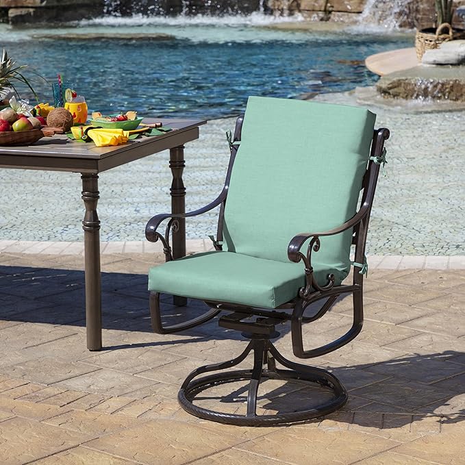 Arden 2-Pack Outdoor Patio Dining Chair Cushion, 20x44, Rain-Proof Seat Pad, Fade-Resistant Outdoor Cushion Aqua Leala