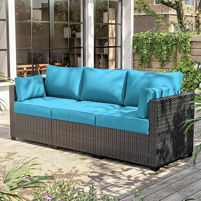 8-Piece Outdoor Cushions for Patio Furniture Thick Outdoor Chair Cushions Resilient Foam Waterproof Deep Seat Cushion Replacement for 3-Seat Sectional Sets Liner&Cover Lake Blue