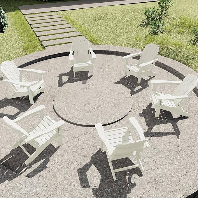 SERWALL Adirondack Chair - Folding Adirondack Chairs Hips Outdoor Chairs Set of 6 Weather Resistant- White