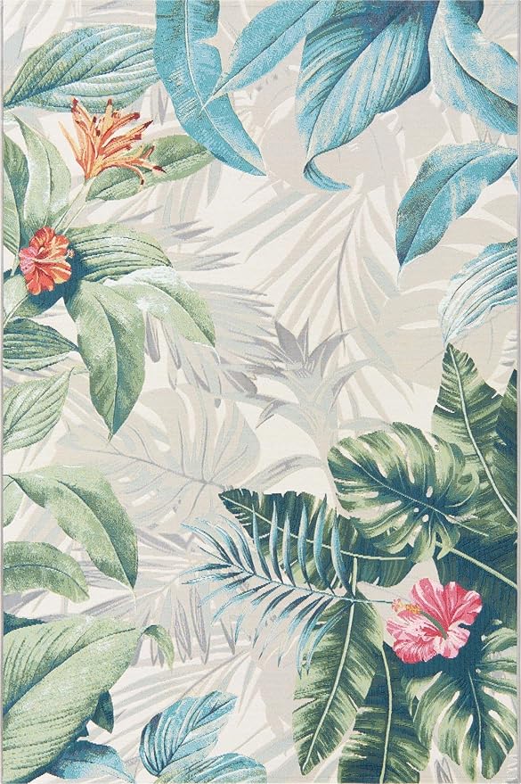 Unique Loom Outdoor Botanical Collection Area Rug - Kula (5' 3" x 8' Rectangle, Multi/ Gray)