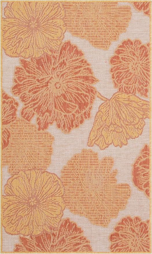Nourison Home Garden Oasis Coral 2' x 4' Area Rug - Easy Clean, Non Shedding, Bed Room, Living Room, Dining Room, Kitchen (2' x 4')