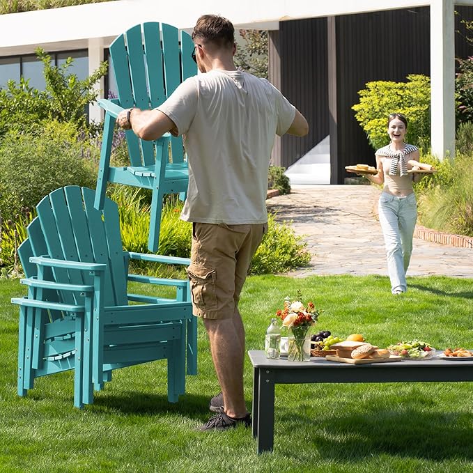 nevilywood Compact Stackable Adirondack Chairs Set of 4, 26.3" Wide HDPE Outdoor Patio Chairs - Durable, Space-Saving Design for Porch, Lawn or Garden, Aruba