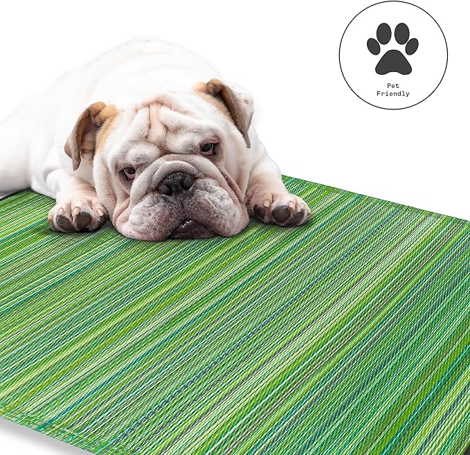 Fab Habitat Outdoor Rug - Waterproof, Fade Resistant, Crease-Free - Premium Recycled Plastic - Striped - Patio, Porch, Deck, Balcony - Cancun - Green - 5 x 8 ft