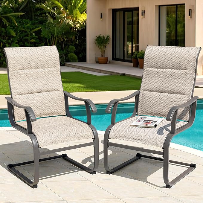 NUU GARDEN Patio Dining Chairs Set of 2, Outdoor Dining Chairs with Breathable Textilene Seat, All-Weather Patio Furniture for Garden Deck Backyard Porch, Grayish Beige