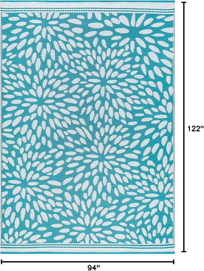 Nuala Aqua Reversible Plastic Straw Outdoor Patio Rug 8x10 for Patios Garden Picnic Camping Mats Waterproof and Washable