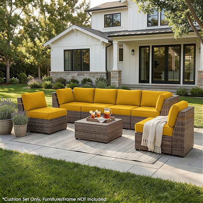 Outdoor Replacement Cushions for Patio Furniture, 5" Foam High-Density, 14-Piece Water-Resistant Outdoor Cushion for 6-Seat Sectional Patio Conversation Sets, Liner&Cover