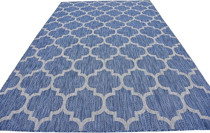 Unique Loom Outdoor Trellis Collection Area Rug (7' 1" x 10' Rectangle, Navy Blue/ Ivory)