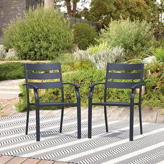 Patio Dining Chairs Set of 2, Black Stackable Outdoor Dining Chairs, Metal Patio Furniture Set for Garden Backyard Lawn Deck Support Over 300 lbs