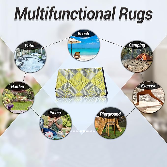ARSUK Outdoor Patio Rug (7 x 5 feet) - Weatherproof, Indoor and Outdoor Use, Ideal for Garden, Camping, Balcony Carpet, Backyard, Lightweight and Foldable