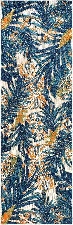 Rugshop Tropical Floral Leaves Indoor/Outdoor Runner Rug Durable Polypropylene, Non-Shedding, Easy to Clean, Perfect for Patio, Backyard, Deck and Outdoor Lounge, High Traffic Areas, 2'7" x 12'