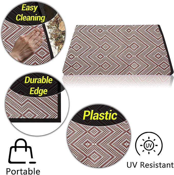 ARSUK Outdoor Patio Rug (6 x 4 ft) - Weatherproof, Indoor and Outdoor Use, Ideal for Garden, Camping, Balcony Carpet, Picnic, Backyard, Lightweight, Foldable, Recycled Plastic