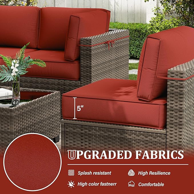 Outdoor Furniture Replacement Cushions, 5" Foam Foam High-Density, Fits 6-seat Sectional Rattan Conversation Set, 14 Piece Patio Water-Resistant Replacement Sofa Cushions, Liner&Cover
