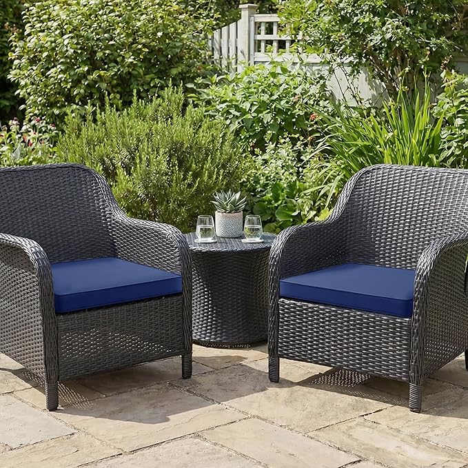 Outdoor Chair Cushions Set of 2: Waterproof & Fade Resistant Deep Seat Cushion for Patio Furniture - 24 x 24 x 3 Inch Chair Pads with Ties and Hidden Zipper - Patio Chair Cushion Replacement, Navy