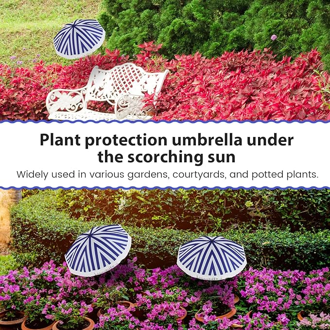 Abbylike 2 Pack Plant Umbrellas for Outdoor Plants, 26" Larger Tassel Garden Umbrella Sun Shade, Upgraded 43.3" Higher Adjustable Angle Sun Shade Cover Umbrellas for Garden Potted Flower