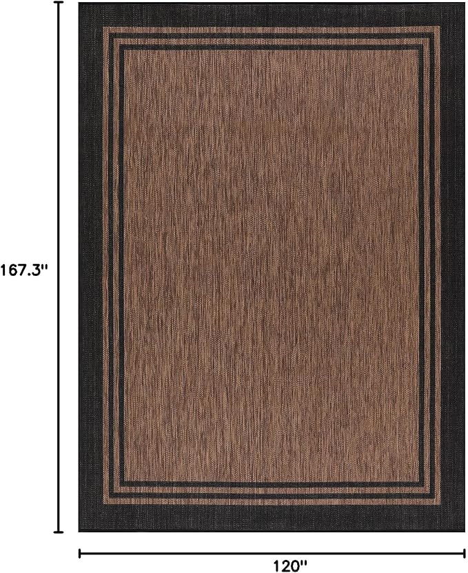 Bordered Outdoor Rug 10x14 Washable Outside Carpet for Indoor Patio Porch Waterproof Easy Cleaning Non Shedding Area Rugs Nut Brown 10 x 14