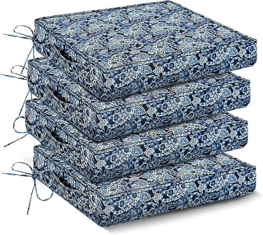 Outdoor Chair Cushions Set of 4,Waterproof Outdoor Seat Cushions for Patio Furniture,Patio Chair Cushion with Handle and Ties, Out Door Chair Pads,17" x 16" x 2", Green Paisley