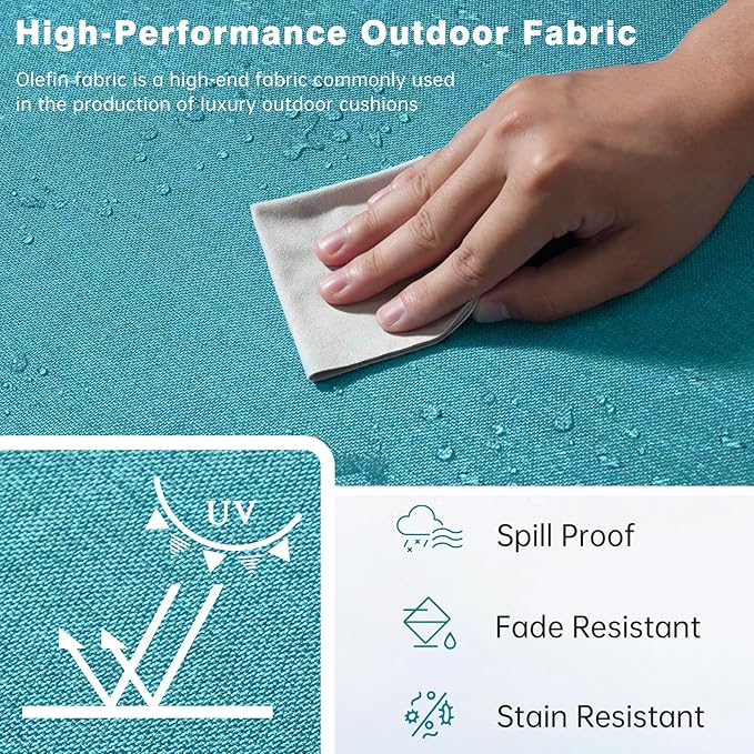 Belord Luxury 6" Thick Outdoor Cushion 8 Set - 22 x24 Inch 28D Sponge Filling Fade-Resistant Chair Cushion, Spill Proof Removable Patio Furniture Replacement Cushion for Sofa Bench Swing - Turquoise