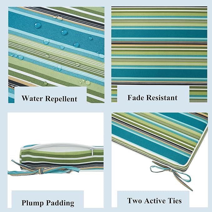 FUNHOME Indoor/Outdoor Chair Cushions Set of 2, 18 x 18 x 2.5 Inch Square Corner Outdoor Cushions for Patio Furniture,2 Packs Patio Chair Cushions with Ties-Green Stripe