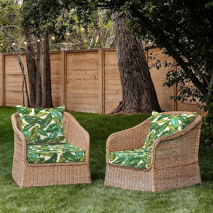 Outdoor Deep Seat Cushion Set, Water Repellent 24"x24" Patio Thick Cushions Replacement with Seat & Back Pillow for Patio Sofa, Wicker Chair, Couch - Lush Leaf Jungle