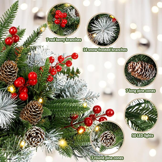 Outdoor Urn Filler, Set of 2 Lighted Outdoor Christmas Tree, Battery Operated Christmas Porch Decorations for Driveway, Yard, Garden, Flower Beds