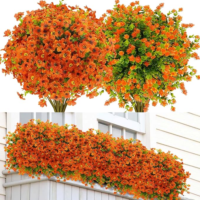 16 Bundles Artificial Mums for Outdoors Garden Home Decoration Fake Mums Decoration UV Resistant Lifelike Faux Silk Daisy for Outside Home Planter Front Porch Patio Thanksgiving Decor Thanksgiving
