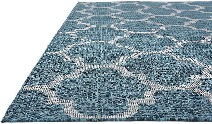 Unique Loom Outdoor Trellis Collection Area Rug (8' x 11' 4" Rectangle, Teal/ Gray)