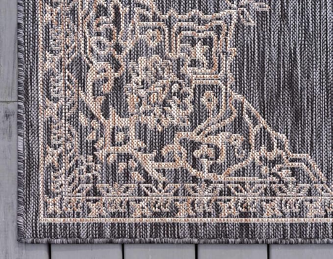 Unique Loom Outdoor Traditional Collection Area Rug - Antique (8' x 11' 4" Rectangle, Charcoal Gray/ Natural)