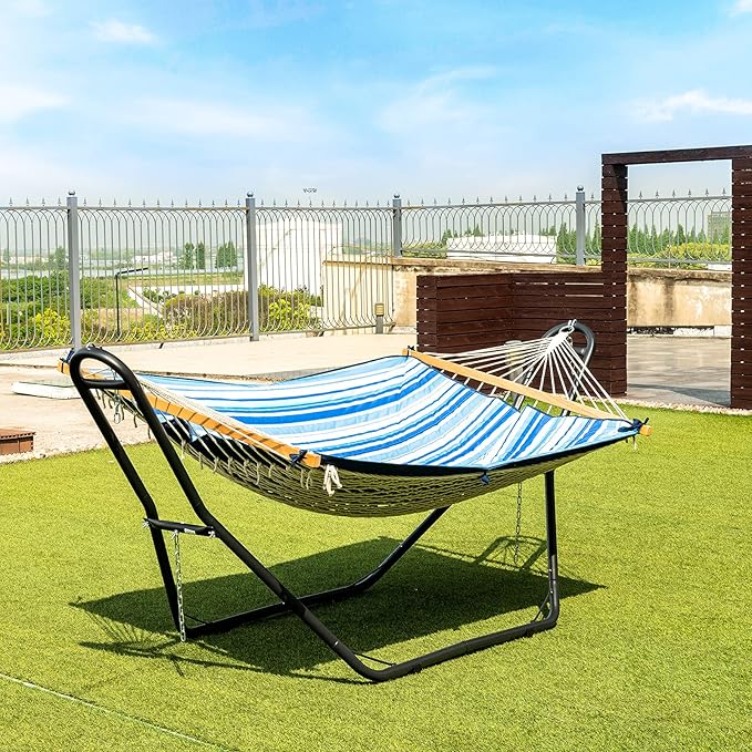 Tangkula Steel Hammock Stand, Adjustable Hammock Chair Frame with Hooks & Chains for Hanging 9-13 Ft Hammock, 2 Person Indoor Outdoor Hammock Stand Only, Ideal for Garden Yard Patio Deck