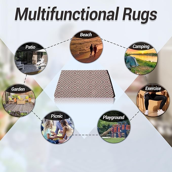 ARSUK Outdoor Patio Rug (6 x 4 ft) - Weatherproof, Indoor and Outdoor Use, Ideal for Garden, Camping, Balcony Carpet, Picnic, Backyard, Lightweight, Foldable, Recycled Plastic