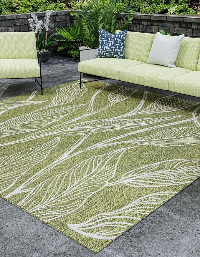 Unique Loom Outdoor Botanical Collection Area Rug - Leaf (13' Square, Green/ Ivory)