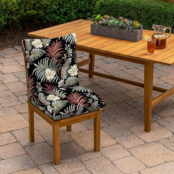 Arden Outdoor Plush Modern Tufted Blowfill Dining Chair Cushion, 21 x 40, Water Repellent, Fade Resistant, Tufted Cushion for Dining and Bistro Chairs, Simone Black Tropical