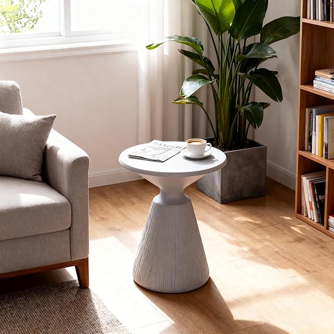 16.73" Cement End Tables for Patio,Modern Small Round Side Accent Table,Tree Stump Garden Stool Drum Indoor and Outdoor,Aqua Grey