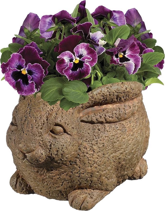 Classic Home and Garden Cement Buddies Animal Planter - Cute Desk Decoration - UV Coated Animal Vase w/Removable Drain Plug - Succulent Planter for Indoor/Outdoor Use (Rabbit Planter, Rust, Large)
