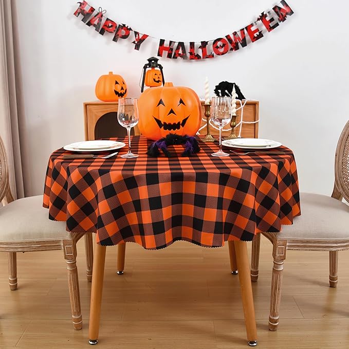 Waterproof Plaid Tablecloth Fabric - Round 120 Inch Classic Gingham Checker Table Cloth for Indoor/Outdoor Use - Buffalo Table Cover for Picnics, BBQs, and Parties