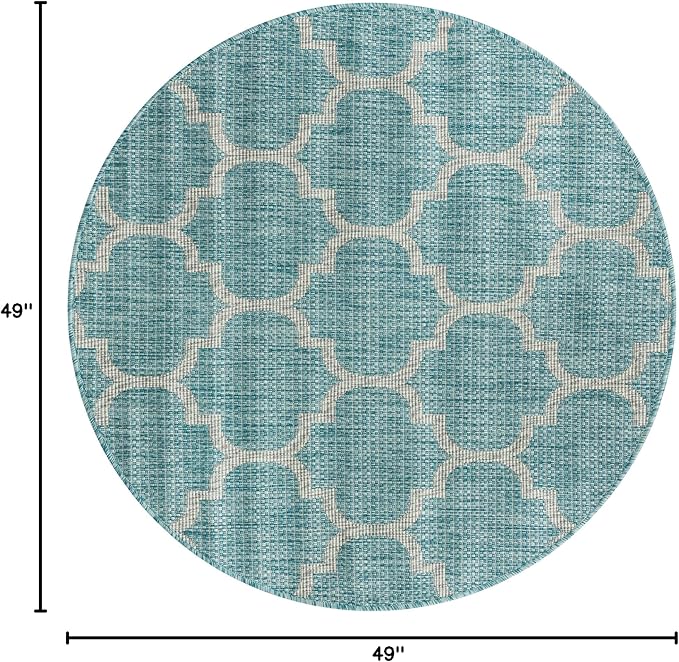 Unique Loom Outdoor Trellis Collection Area Rug - Trellis (Round 4' 0" x 4' 0", Aquamarine/ Gray)
