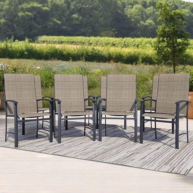 Outdoor Dining Chairs Set of 8, Patio Chairs with Metal Frame & Textilene Fabric, Perfect for Patio Garden Deck
