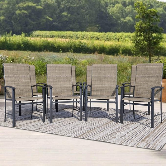 Outdoor Dining Chairs Set of 8, Patio Chairs with Metal Frame & Textilene Fabric, Perfect for Patio Garden Deck